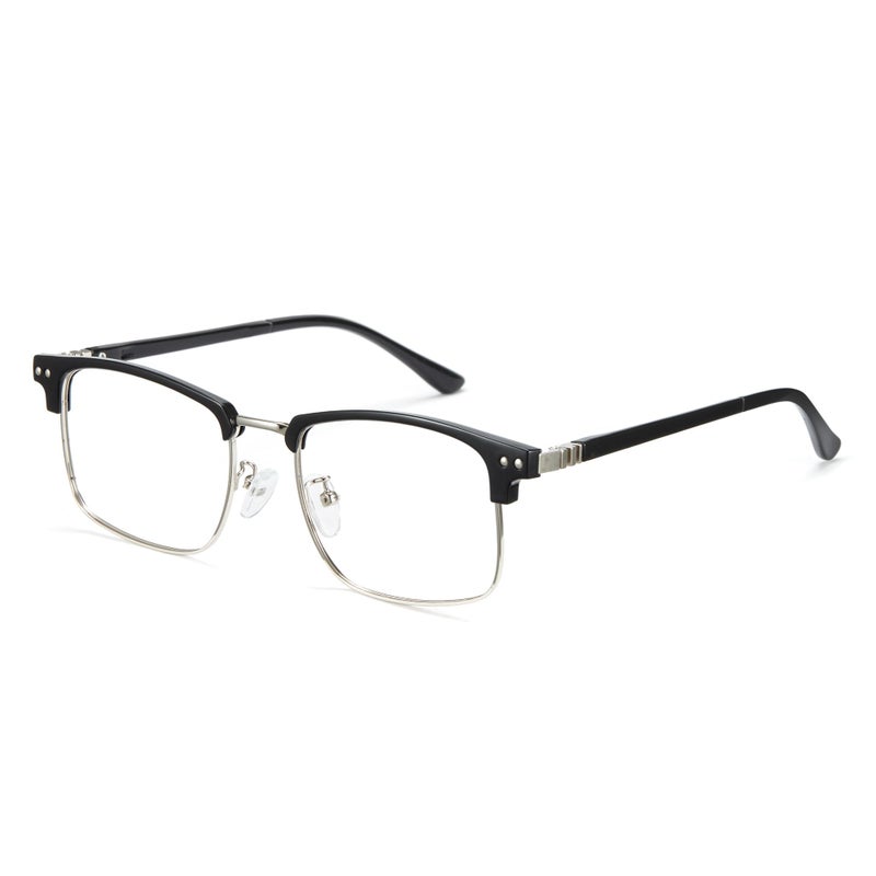 Cyxus Blue Light Blocking Glasses for Men Half Rimless Square Computer and Gaming Eyewear Stylish Frame 8133 Black Silver